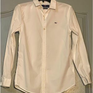Boys white long sleeve vineyard vines basic white  button shirt Size L (16) EUC